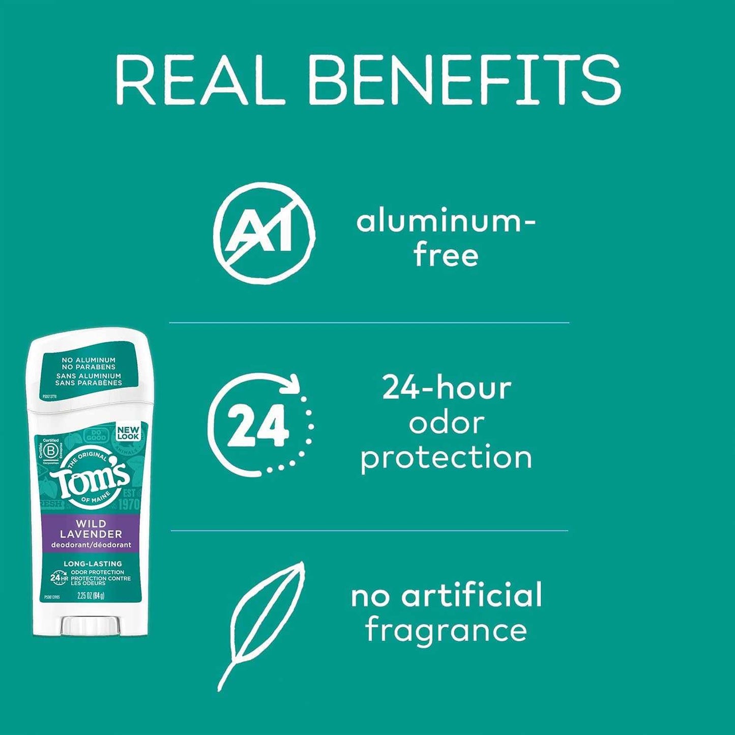 Tom's of Maine Long-Lasting Aluminum-Free Natural Deodorant for Women, Wild Lavender, 2.25 oz. 3-Pack