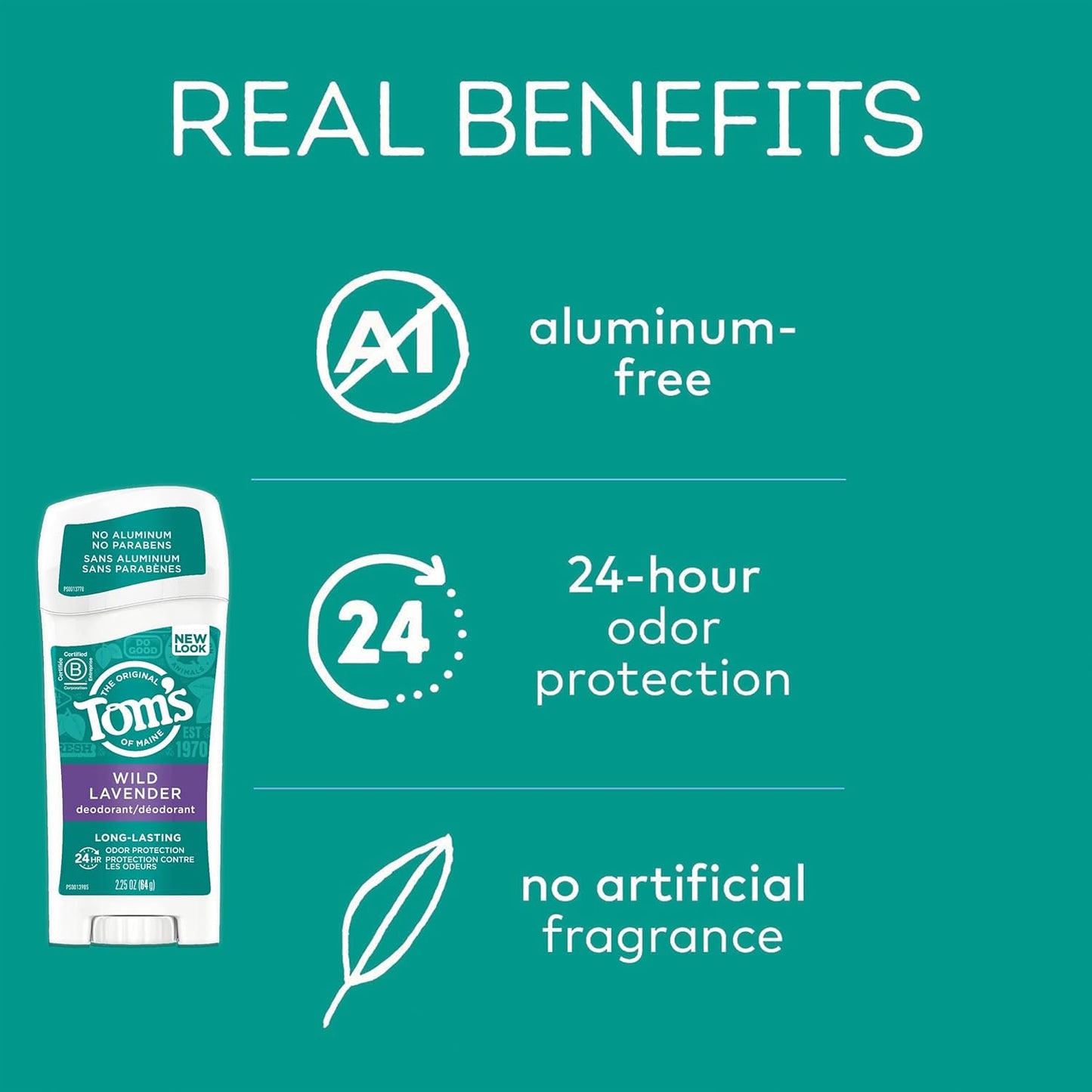 Tom's of Maine Long-Lasting Aluminum-Free Natural Deodorant for Women, Wild Lavender, 2.25 oz. 3-Pack