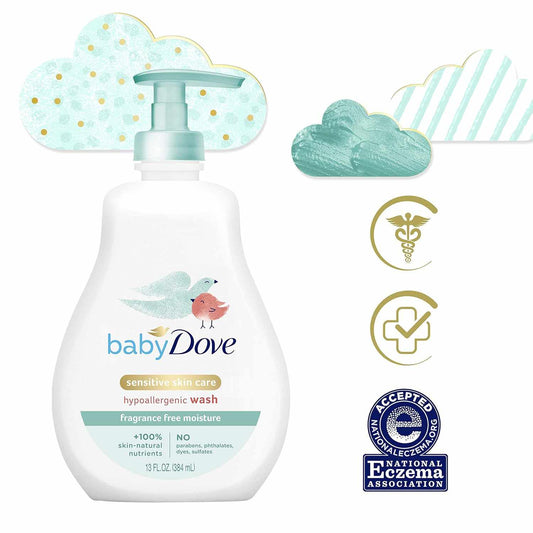Dove Tip to Toe Baby Body Wash For Baby's Sensitive Skin Sensitive Moisture Washes Away Bacteria, Fragrance-Free and Hypoallergenic Baby Soap, 13 Fl Oz (Pack of 3)