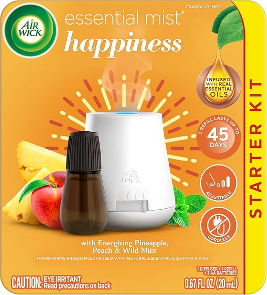 Air Wick Essential Mist Starter Kit (Diffuser + Refill) Happiness, Essential Oils Diffuser, Air Freshener