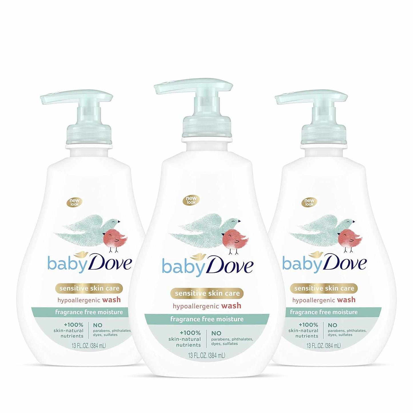 Dove Tip to Toe Baby Body Wash For Baby's Sensitive Skin Sensitive Moisture Washes Away Bacteria, Fragrance-Free and Hypoallergenic Baby Soap, 13 Fl Oz (Pack of 3)