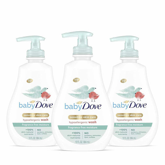 Dove Tip to Toe Baby Body Wash For Baby's Sensitive Skin Sensitive Moisture Washes Away Bacteria, Fragrance-Free and Hypoallergenic Baby Soap, 13 Fl Oz (Pack of 3)