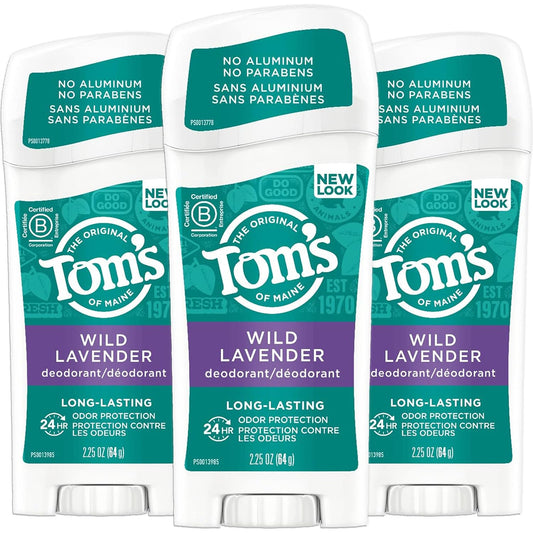 Tom's of Maine Long-Lasting Aluminum-Free Natural Deodorant for Women, Wild Lavender, 2.25 oz. 3-Pack